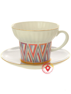 Чашка с блюдцем чайная форма Волна рисунок Геометрия № 1 ИФЗ
